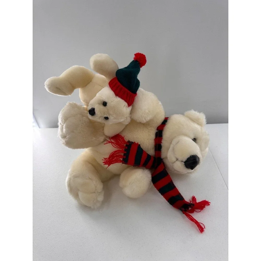 Kids Preferred Polar Bear Mama Baby Plush Set Scarf Hat Christmas 12